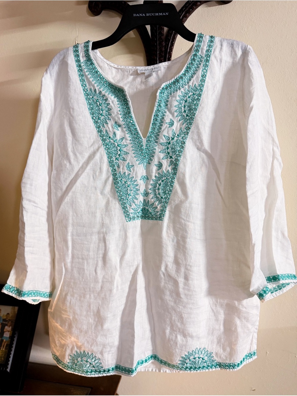 Charter Club Luxury Tunic Women’s Large 100% Linen Breathable Boho Embroidered - Picture 2 of 11